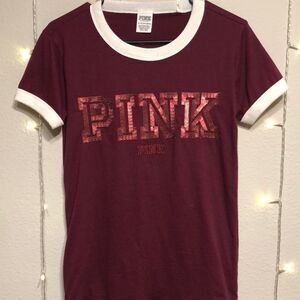 PINK Victoria’s Secret Maroon Sequined T-shirt XS